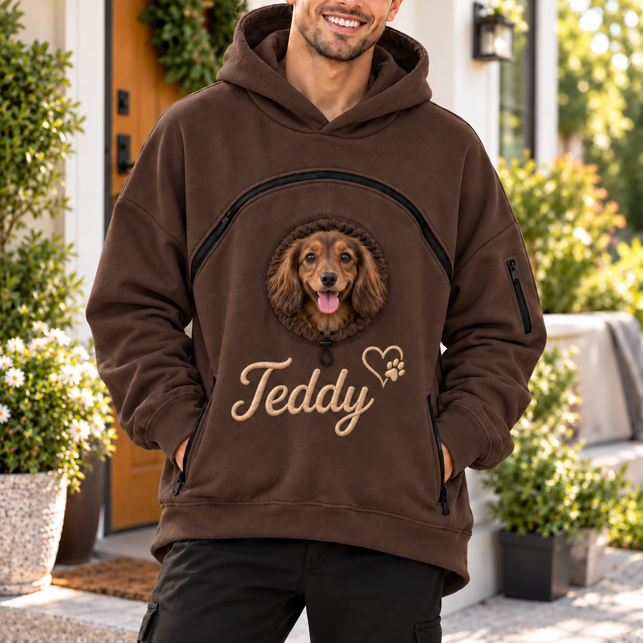 Custom Dog Pouch Sweatshirt For Pet | Personalized Embroidered Name Pet Carrying Unisex Hoodie Small Pet Owner Christmas Gift