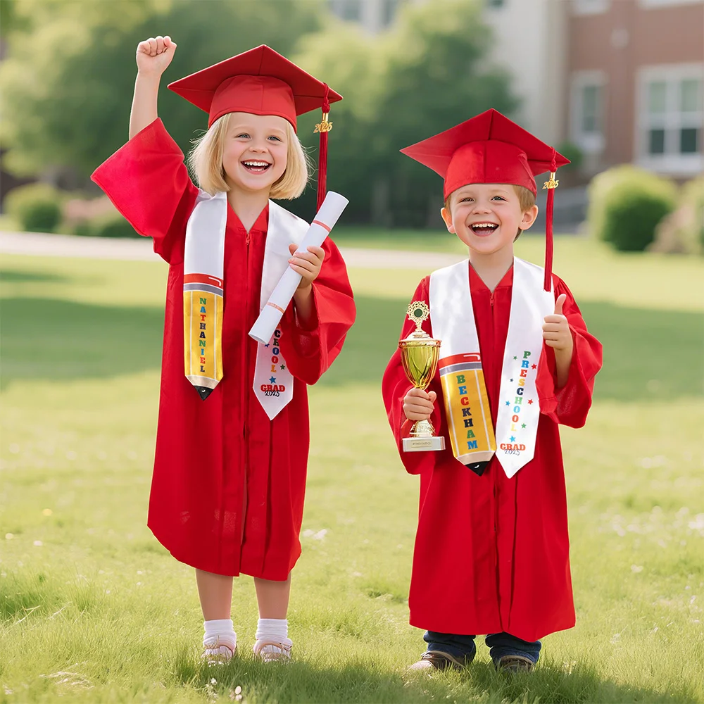 Personalized Pencil Shape Star Kindergarten Graduation Stoles Gown with Name and Grade Class of 2025 Kindergarten Graduation Gift for Kids