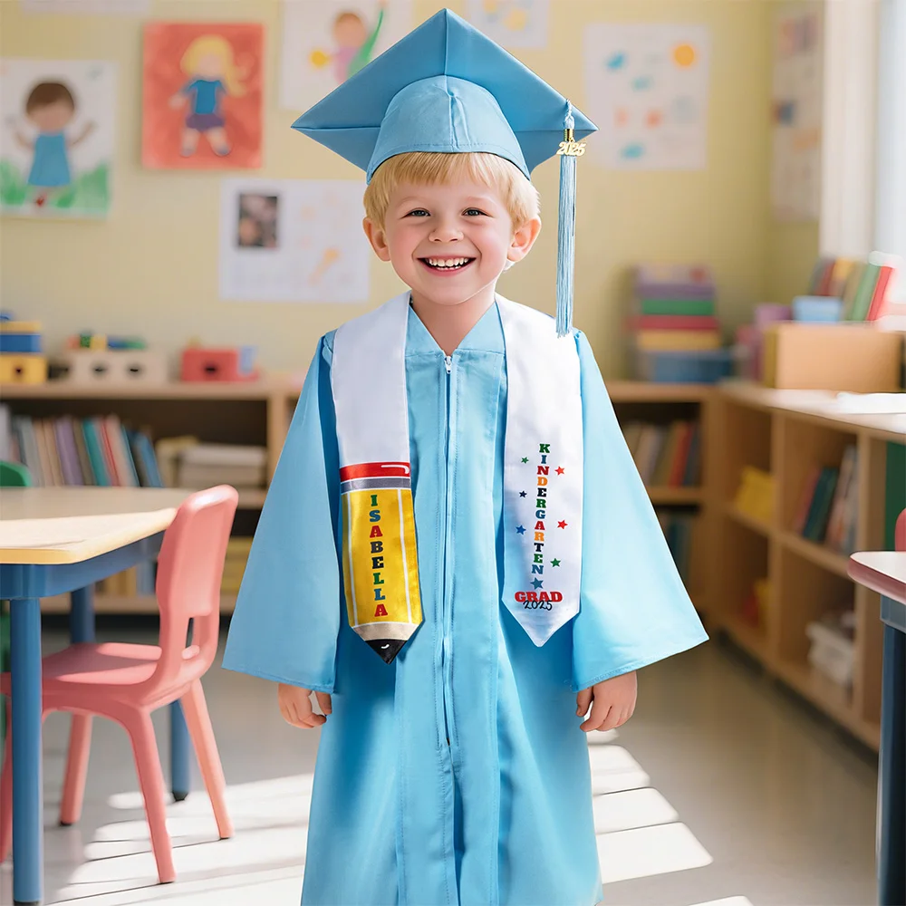 Personalized Pencil Shape Star Kindergarten Graduation Stoles Gown with Name and Grade Class of 2025 Kindergarten Graduation Gift for Kids
