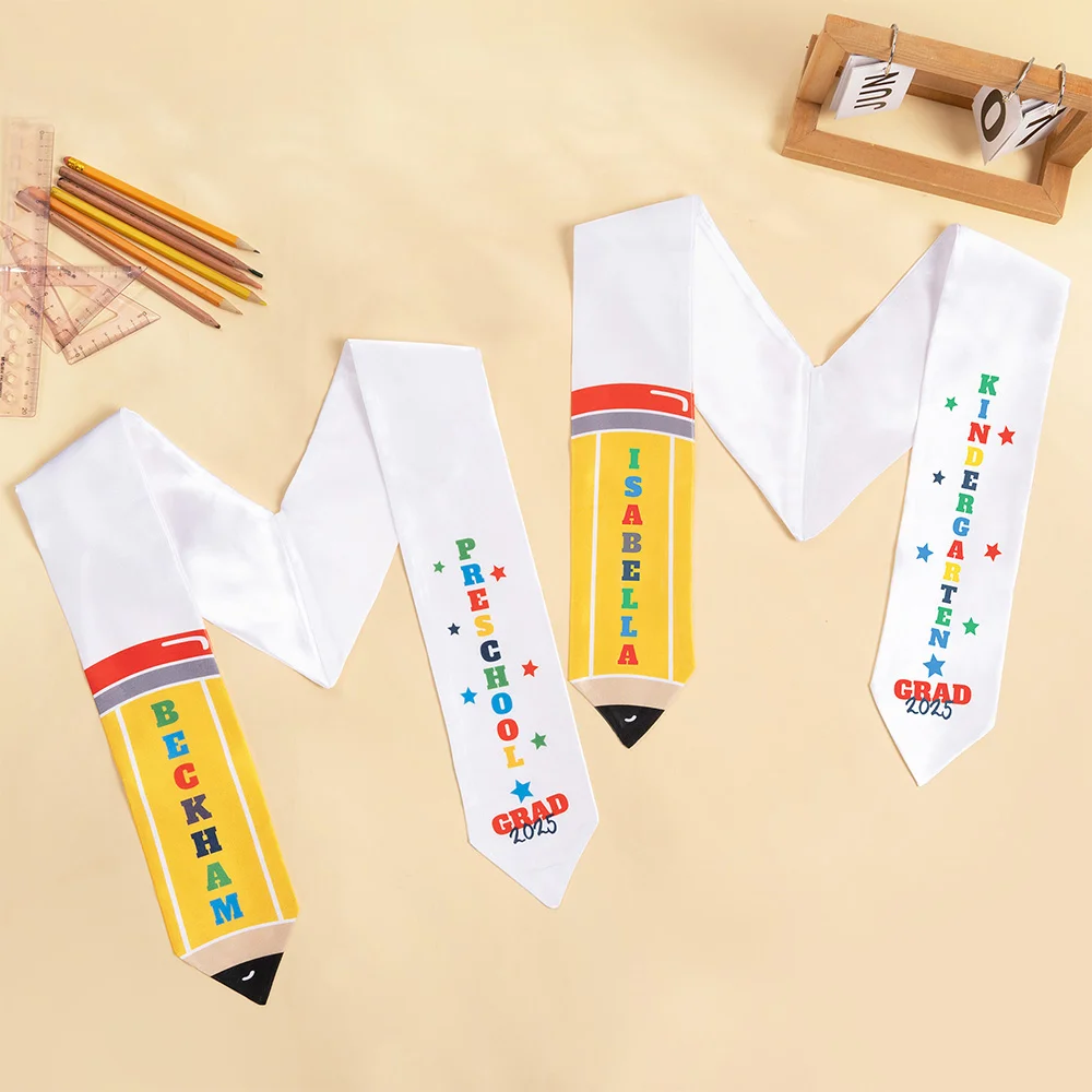 Personalized Pencil Shape Star Kindergarten Graduation Stoles Gown with Name and Grade Class of 2025 Kindergarten Graduation Gift for Kids