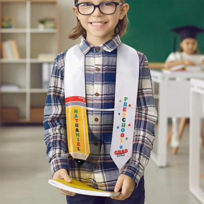 Personalized Pencil Shape Star Kindergarten Graduation Stoles Gown with Name and Grade Class of 2025 Kindergarten Graduation Gift for Kids