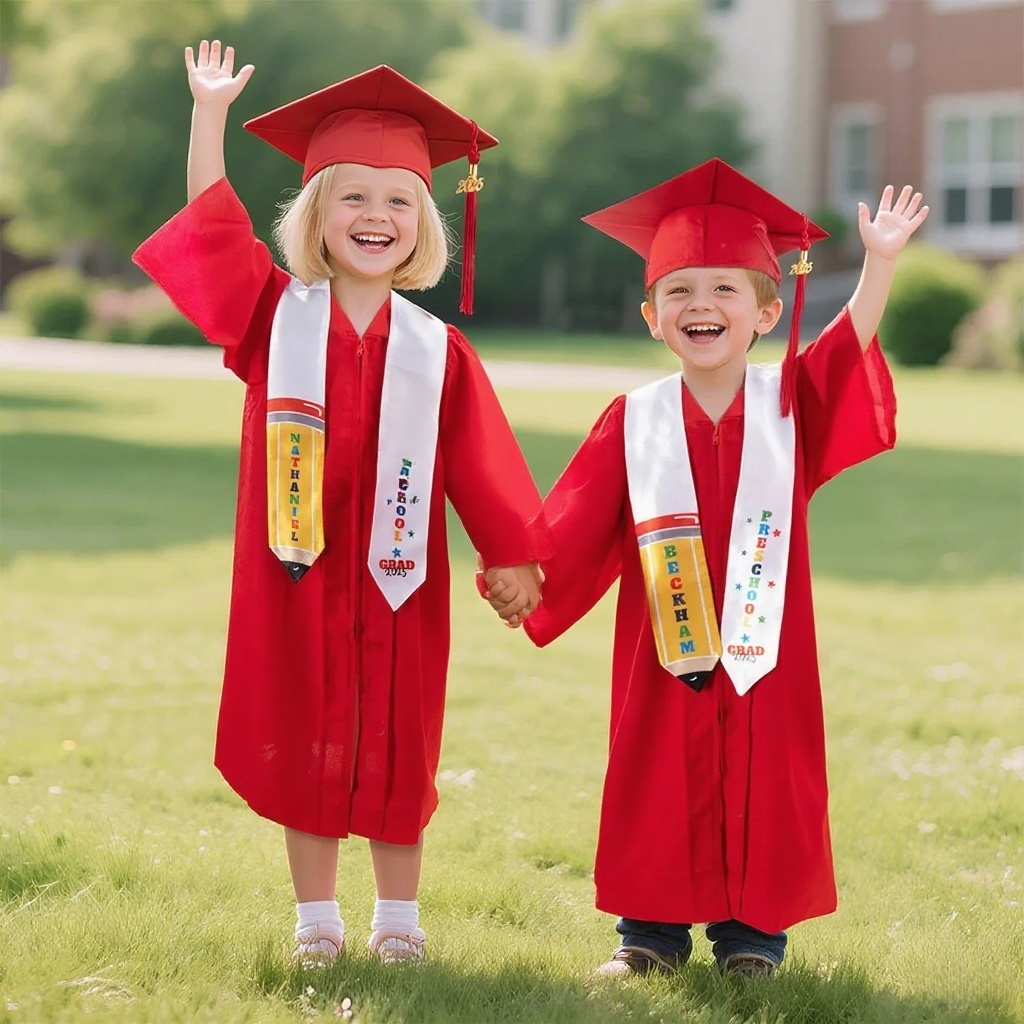 Personalized Pencil and Star Kindergarten Graduation Stole – Custom Name, Grade, and Class Year 2025 Gift