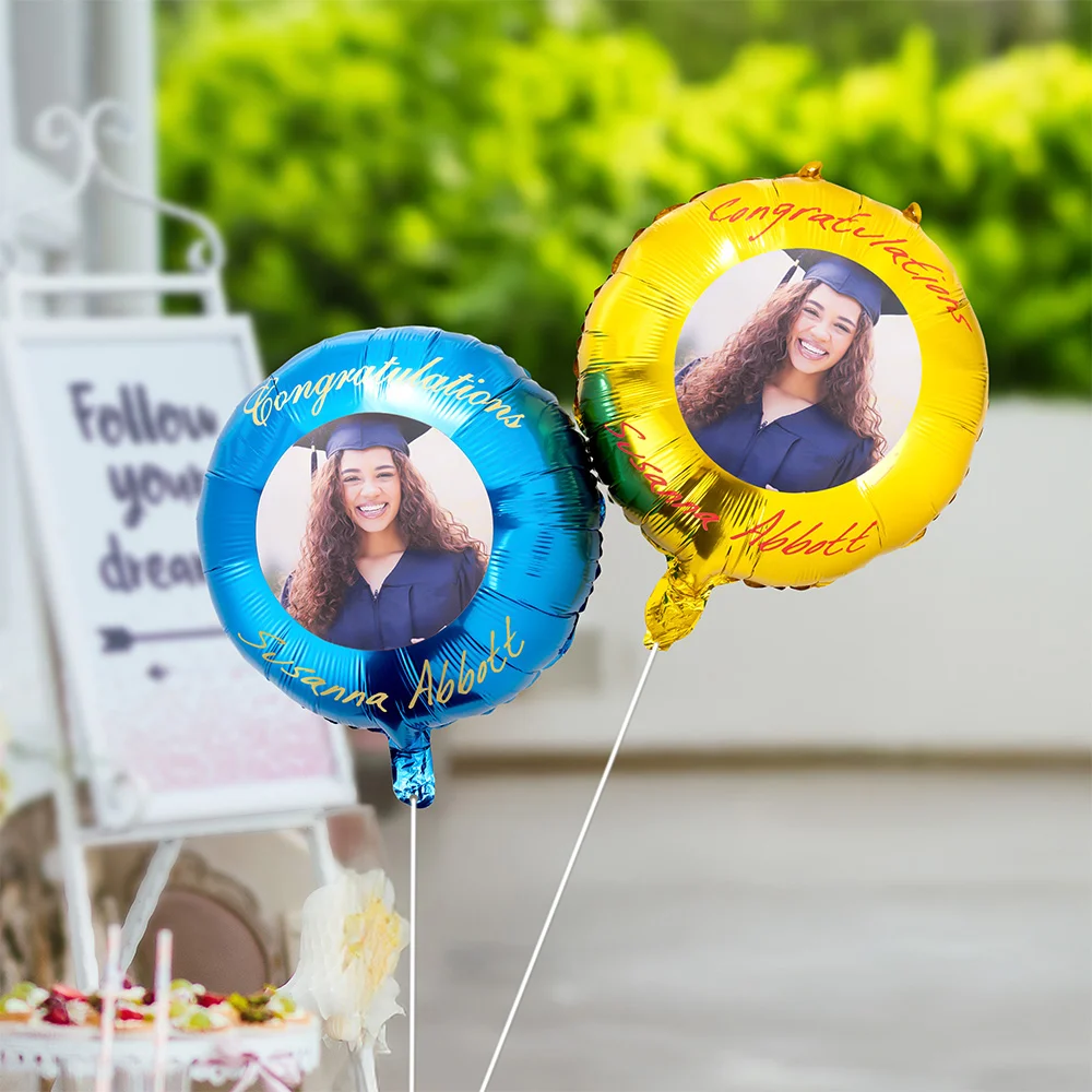 Personalized Multicolor Photo Inflatable Helium Quality Balloons with Text Set of 2 Party Supplies Graduation Ceremony Gift for Graduates