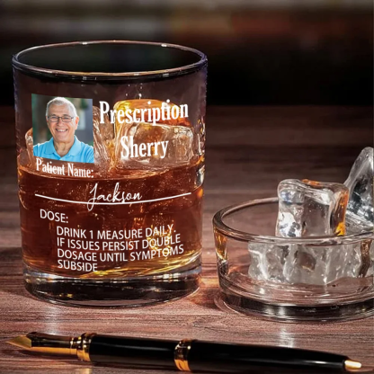 Personalized Funny Prescription Photo 10 oz Whiskey Glass with Name and Alcohol Name Birthday Father's Day Gift for Dad Grandpa Whiskey Lovers