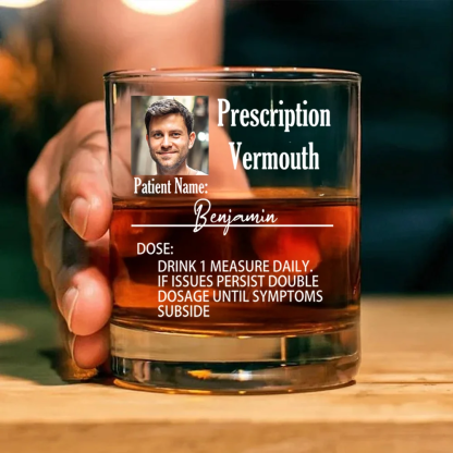 Personalized Funny Prescription Photo 10 oz Whiskey Glass with Name and Alcohol Name Birthday Father's Day Gift for Dad Grandpa Whiskey Lovers