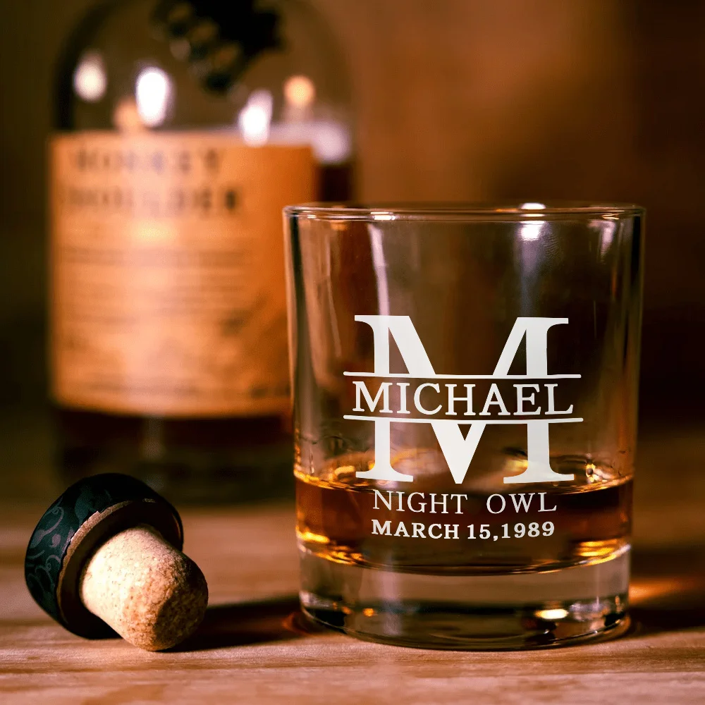 Personalized Bow Tie Monogram 10oz Whiskey Rocks Glass with Engraved Name and Date Birthday Wedding Gift for Men Groomsman
