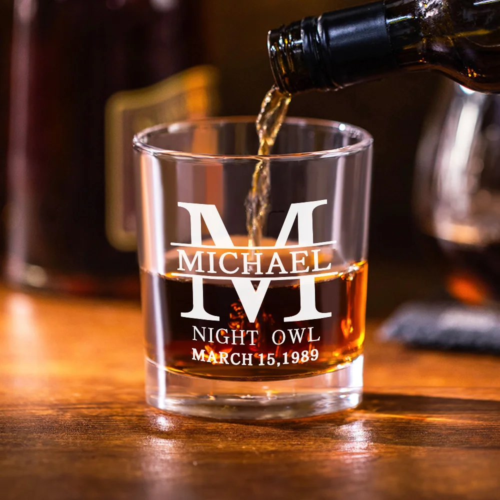 Personalized Bow Tie Monogram 10oz Whiskey Rocks Glass with Engraved Name and Date Birthday Wedding Gift for Men Groomsman