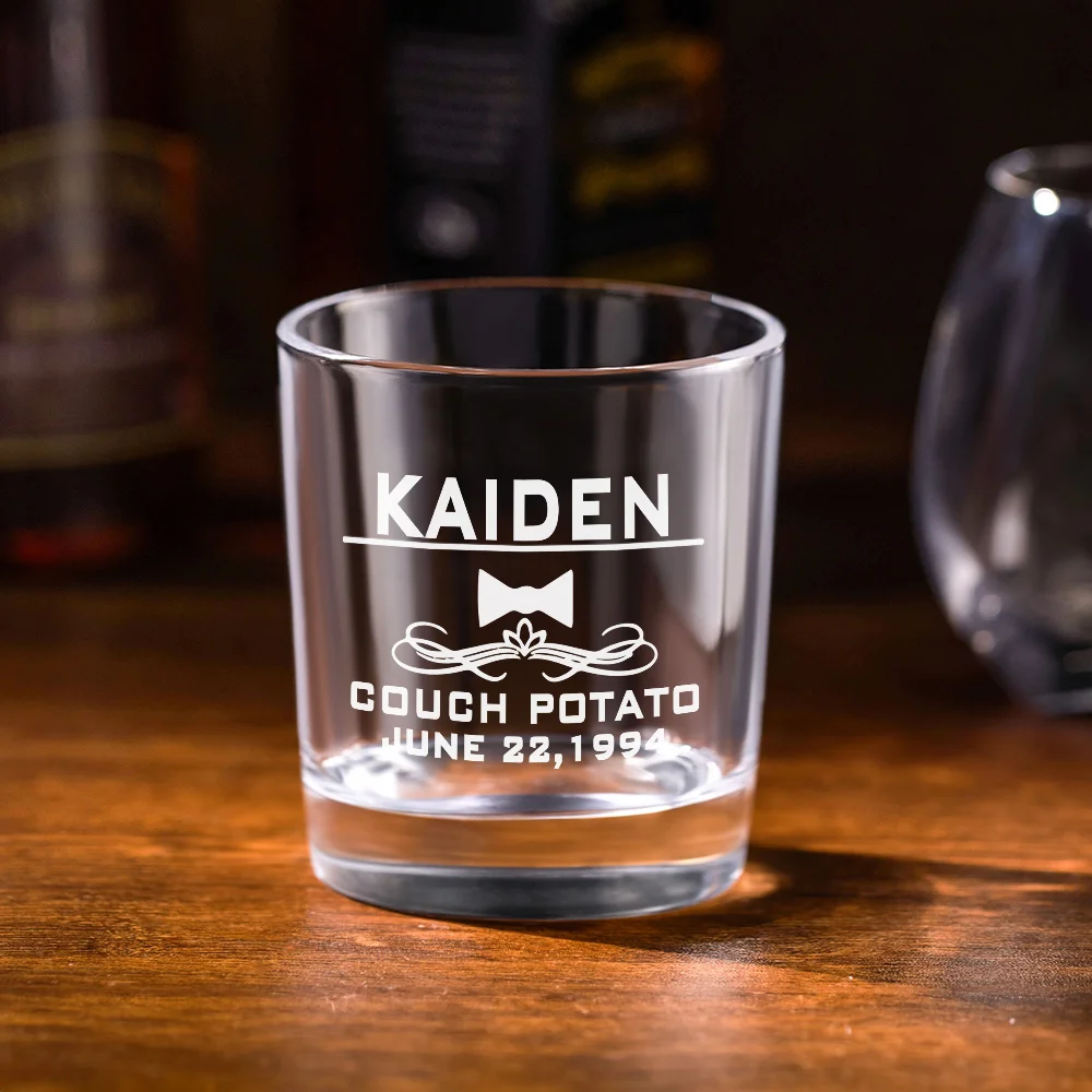 Personalized Bow Tie Monogram 10oz Whiskey Rocks Glass with Engraved Name and Date Birthday Wedding Gift for Men Groomsman