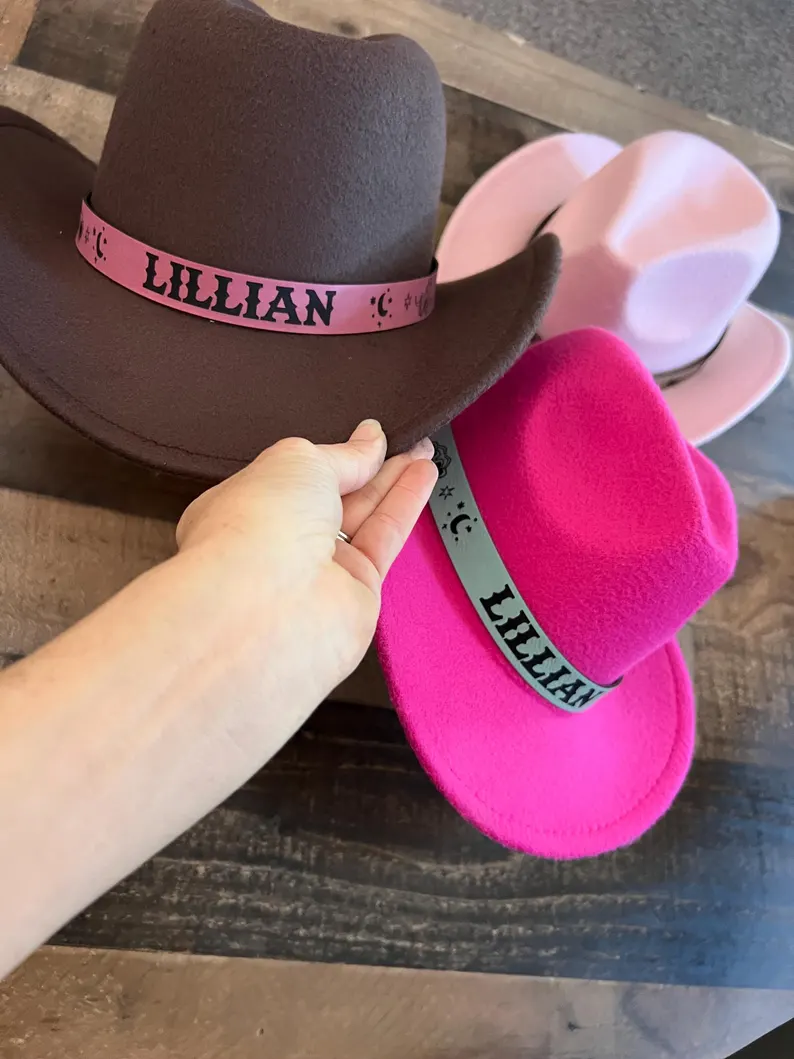 Personalized Cowboy Hat for Baby Kids Adults, Custom Leather Patch Western Hat for Boys Girls Men Women