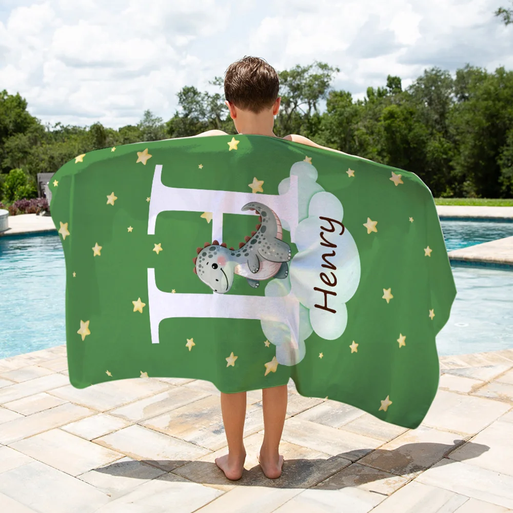 Personalized Multicolor Cloud Star Forest Animal Oversized Quick Dry Beach Towel with Initial and Name Birthday Beach Pool Party Gift for Boys Girls
