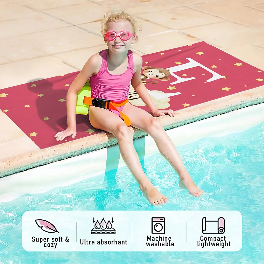 Personalized Multicolor Cloud Star Forest Animal Oversized Quick Dry Beach Towel with Initial and Name Birthday Beach Pool Party Gift for Boys Girls