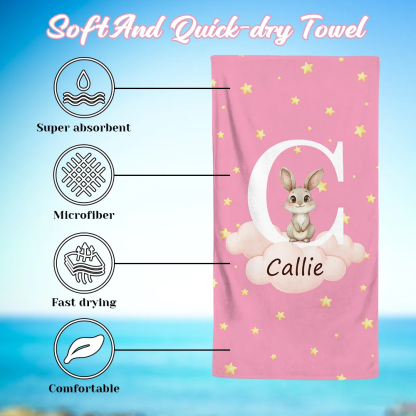 Personalized Multicolor Cloud Star Forest Animal Oversized Quick Dry Beach Towel with Initial and Name Birthday Beach Pool Party Gift for Boys Girls