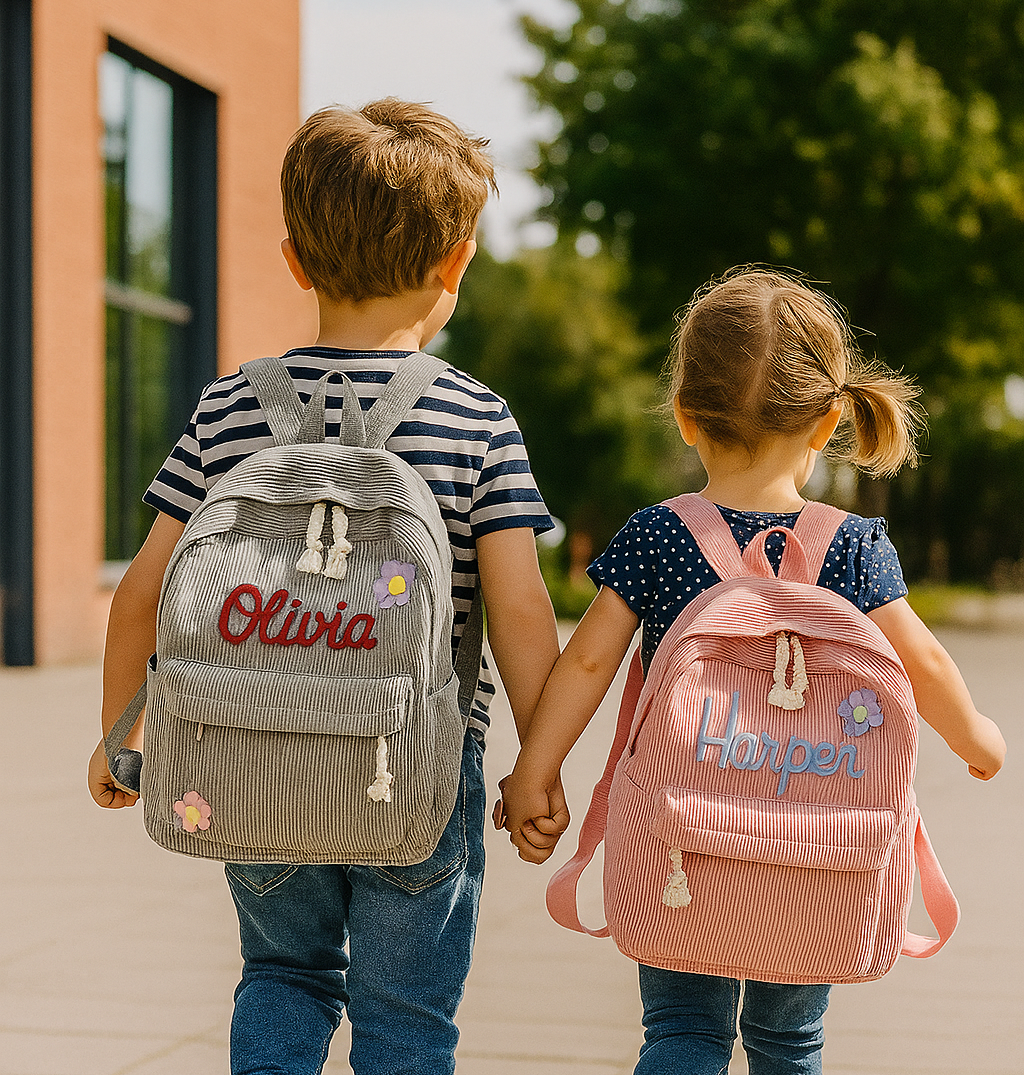 Personalized Corduroy Backpack for Girls & Boys, Custom School Bag with Cotton Rope Woven, Monogram Book Bag for Toddlers and Kids Back to School Gifts