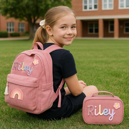 Personalized Backpack Braided Flower Rainbow Name Corduroy Backpack Birthday Gift Custom Toddler School Bag