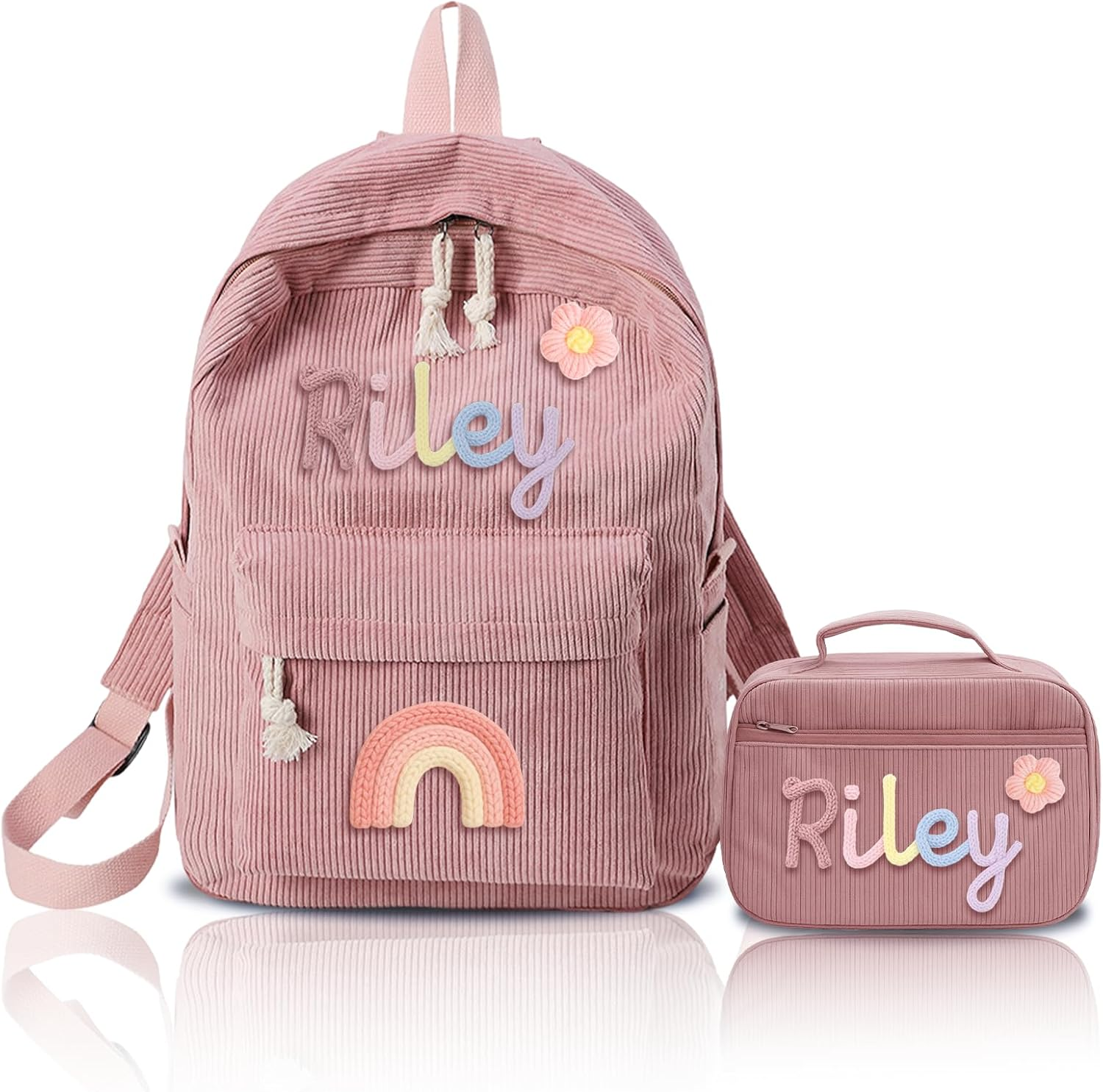 Personalized Corduroy Backpack for Girls & Boys, Custom School Bag with Cotton Rope Woven, Monogram Book Bag for Toddlers and Kids Back to School Gifts