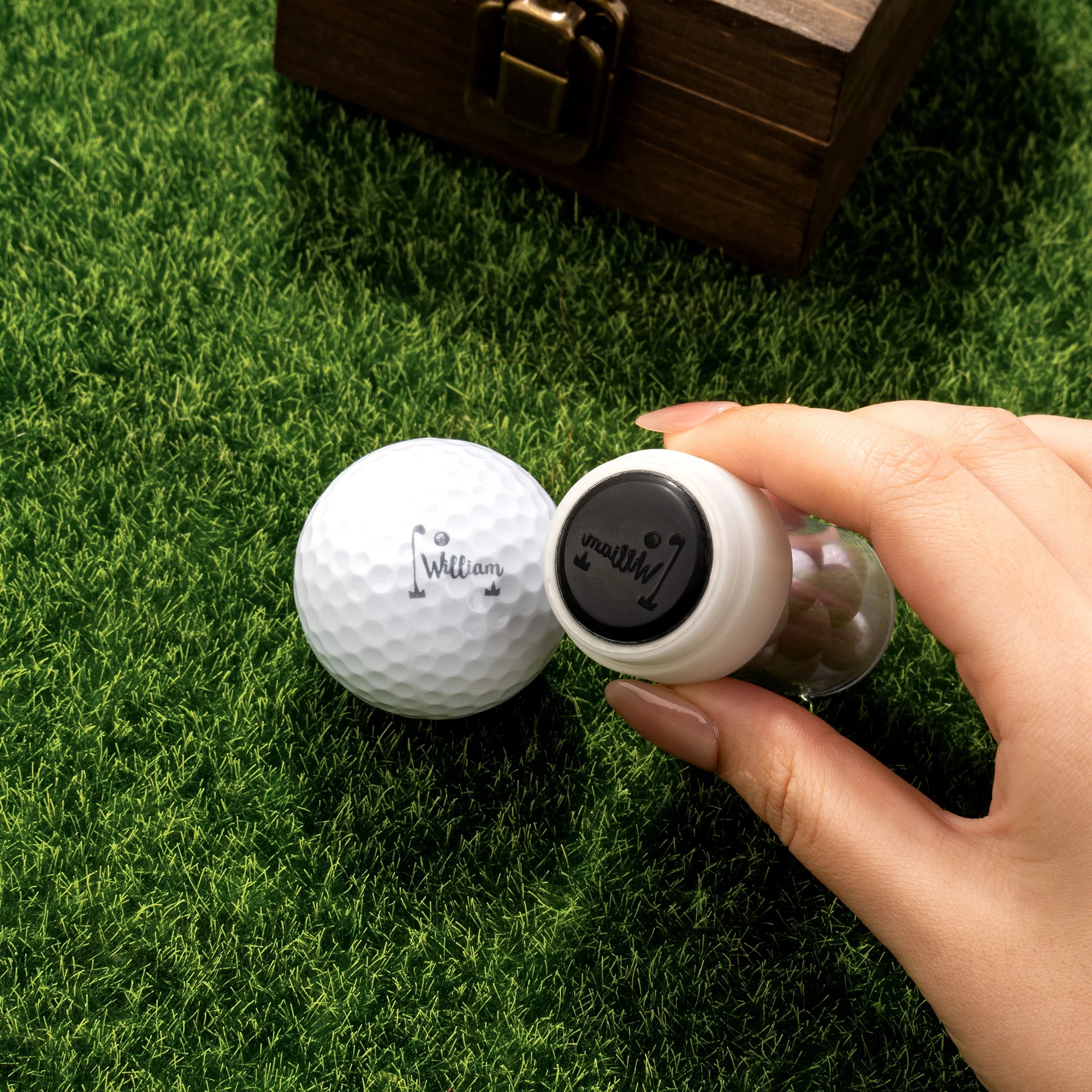 Personalized Name Initial Monogram Golf Ball Stamp and Wooden Storage Box Golf Course Accessory Birthday Sports Gift for Golf Players Lovers