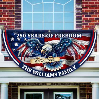 Personalized America 250th Anniversary Bunting Flag Custom Name Patriotic Eagle We The People Non-Pleated Fan Flag