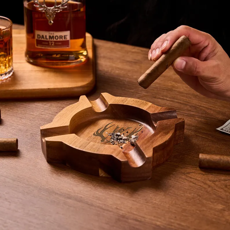 Personalized Cigar Acacia Wood Ashtray, Great Gift for Men, Unique Ashtray, Cigar Accessory, Husband & Fathers Gift, Groomsman Gift