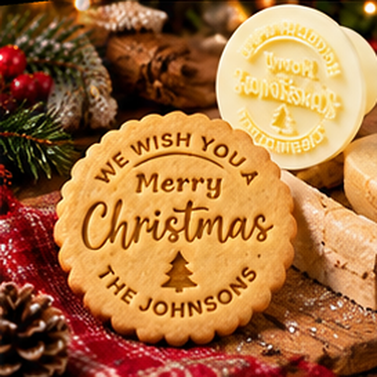 Newlywed Christmas Cookie Cutter Stamp, Personalized Family Name Holiday Cookie Press