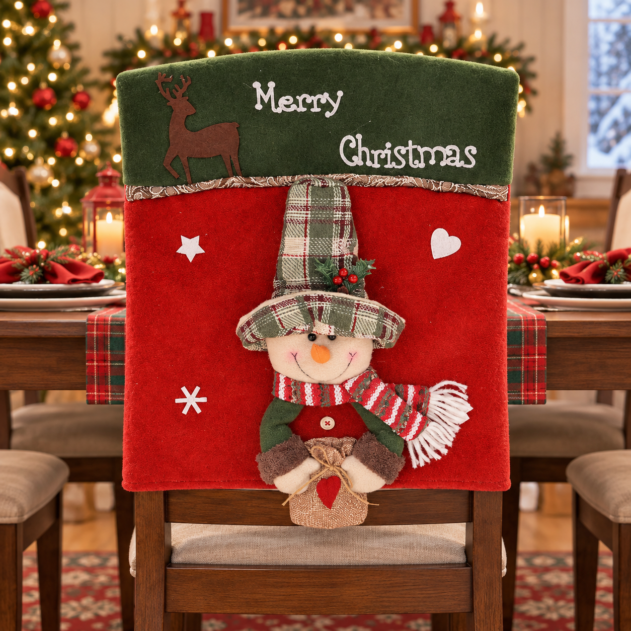 Personalized Christmas Chair Back Cover, Custom Name Santa Hat Slipcover, Gingerbread Gnome Chair Decor, Holiday Gift for Family