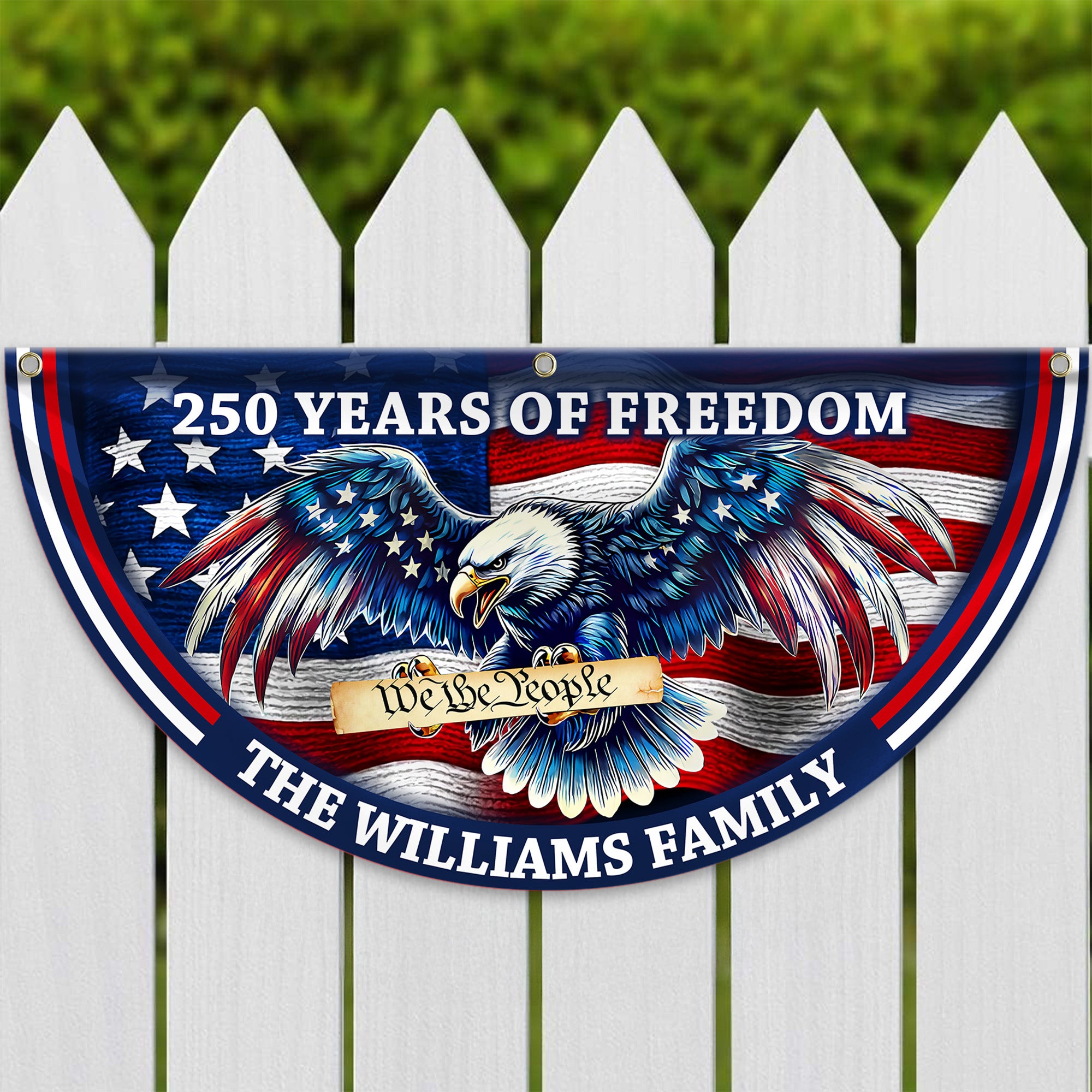 Personalized America 250th Anniversary Bunting Flag Custom Name Patriotic Eagle We The People Non-Pleated Fan Flag