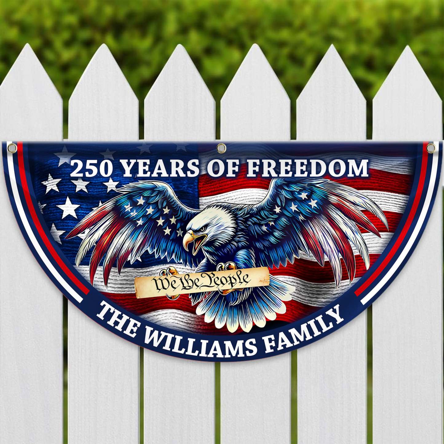 Personalized America 250th Anniversary Bunting Flag Custom Name Patriotic Eagle We The People Non-Pleated Fan Flag