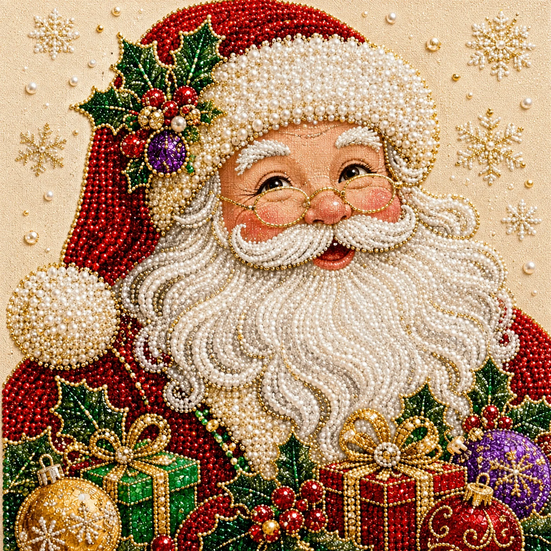 Framed Santa Claus - Pearls Painting Kit DIY Diamond Painting Pearl Dot Crafts 