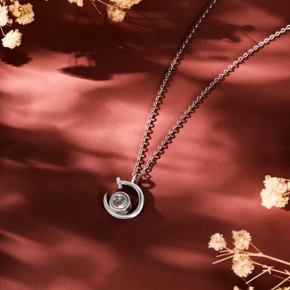 Custom Photo Projection Necklace Crescent Moon Pendant Necklace Gift for Women