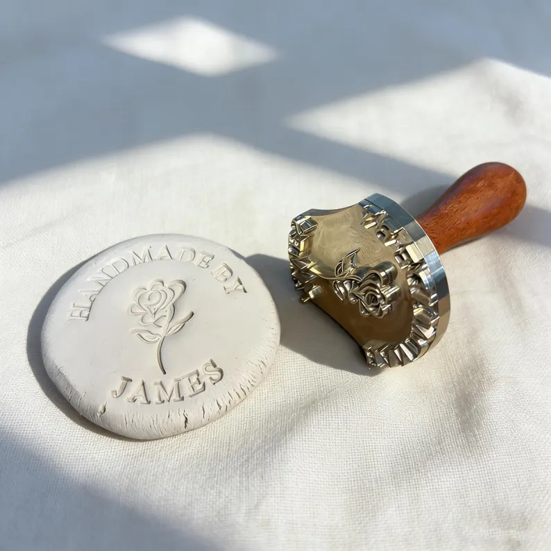 Custom Brass Pottery Stamp Personalized Clay Stamp with Name Signature, Handmade Ceramic Soap Chocolate Stamp, Gift for Potters & Makers