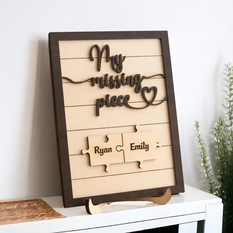 Puzzle Pieces Couple Plaque, Valentine Sign, Anniversary Gift, Name Sign For Couple, Gift For Her, Puzzle Couple Name, Wood Name Sign