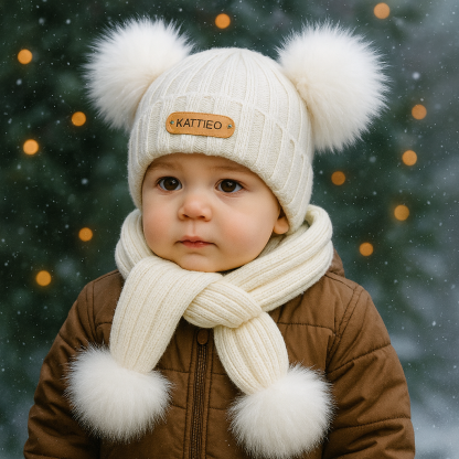 Baby First Christmas Gift Personalized Name Pom Pom Hat Personalized Baby Beanie,Newborn Baby Beanie Hat Toddler Hat Kids Engraved Name Winter Hat