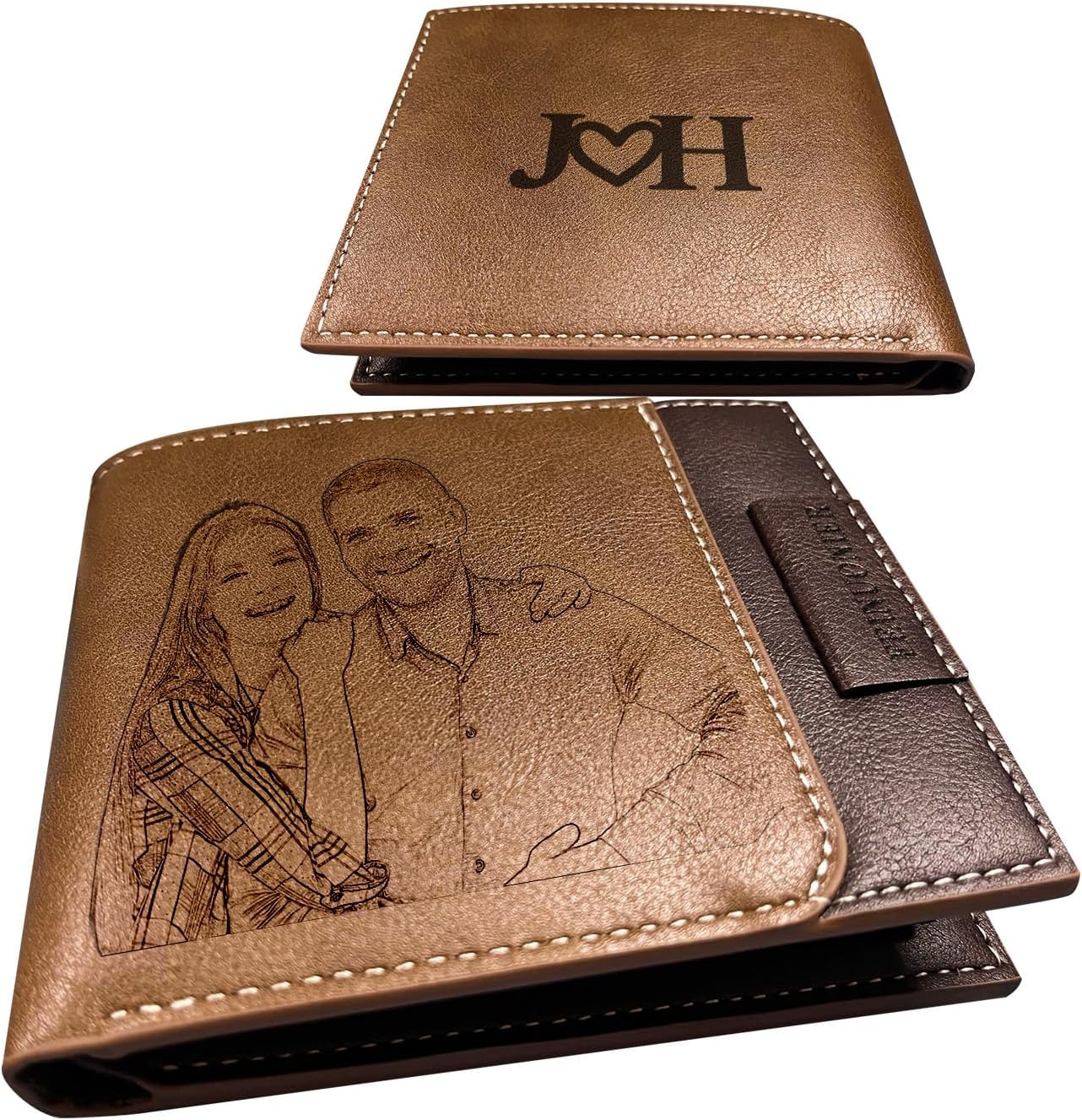 Custom Wallet for Men, Personalized Engraved Men's Wallet, Long Leather Men Wallet with Photo Name for Anniversary Birthday Wedding, Personalized Gifts for Him Dad Husband Groomsman Boyfriend