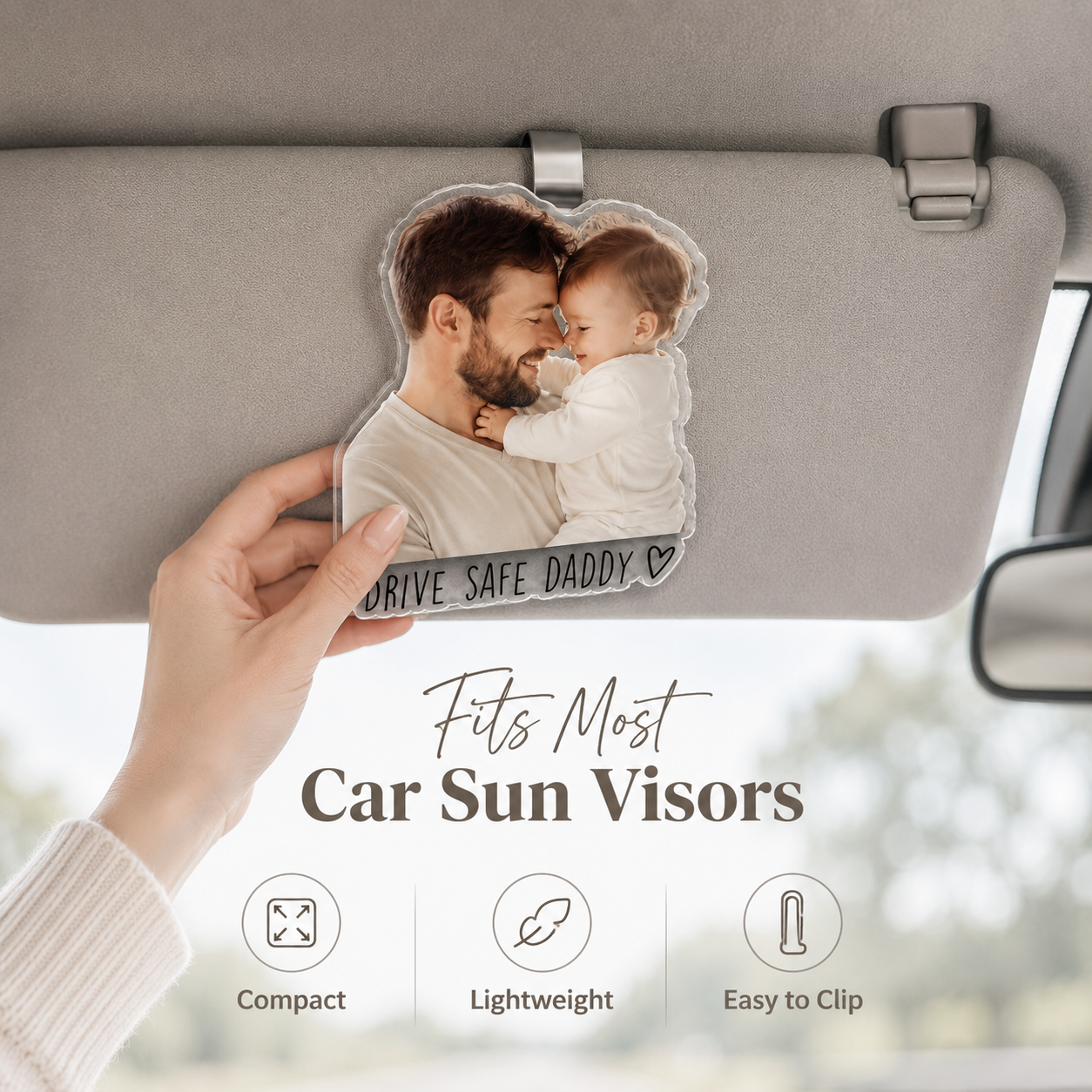 Personalized 1st Father's Day Gift For Dad, Custom Photo Car Visor Clip, Baby Photo Car Sun Visor Clip, Drive Safe Daddy, Gift For Husband