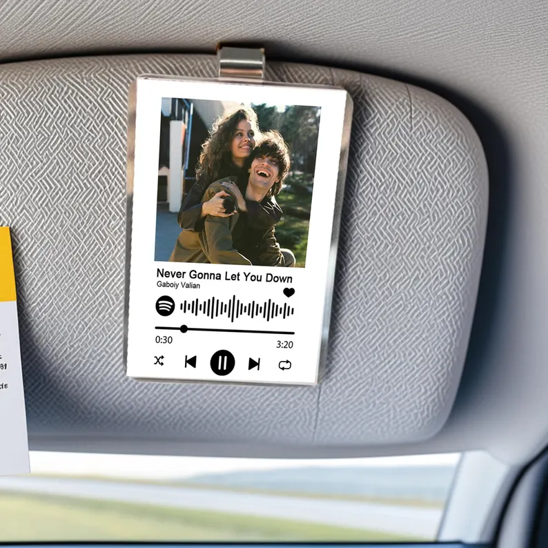 Custom Car Visor Photo Clip,Visor Clip Frame,Personalized Acrylic Sun Visor Decor Gift,Photo Music Code Car Clip,Music Lover Couple Gifts