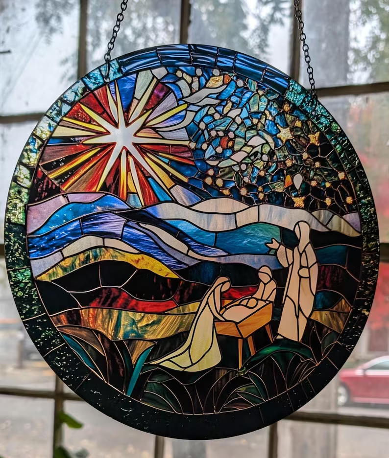 Nativity: Stained Glass Style Window Hanging