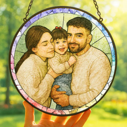 Custom Stained Glass Family Portrait Suncatcher Personalized Photo Window Hanging Gift for Mom Dad Grandma Couple Kids Sun Catcher Keepsake