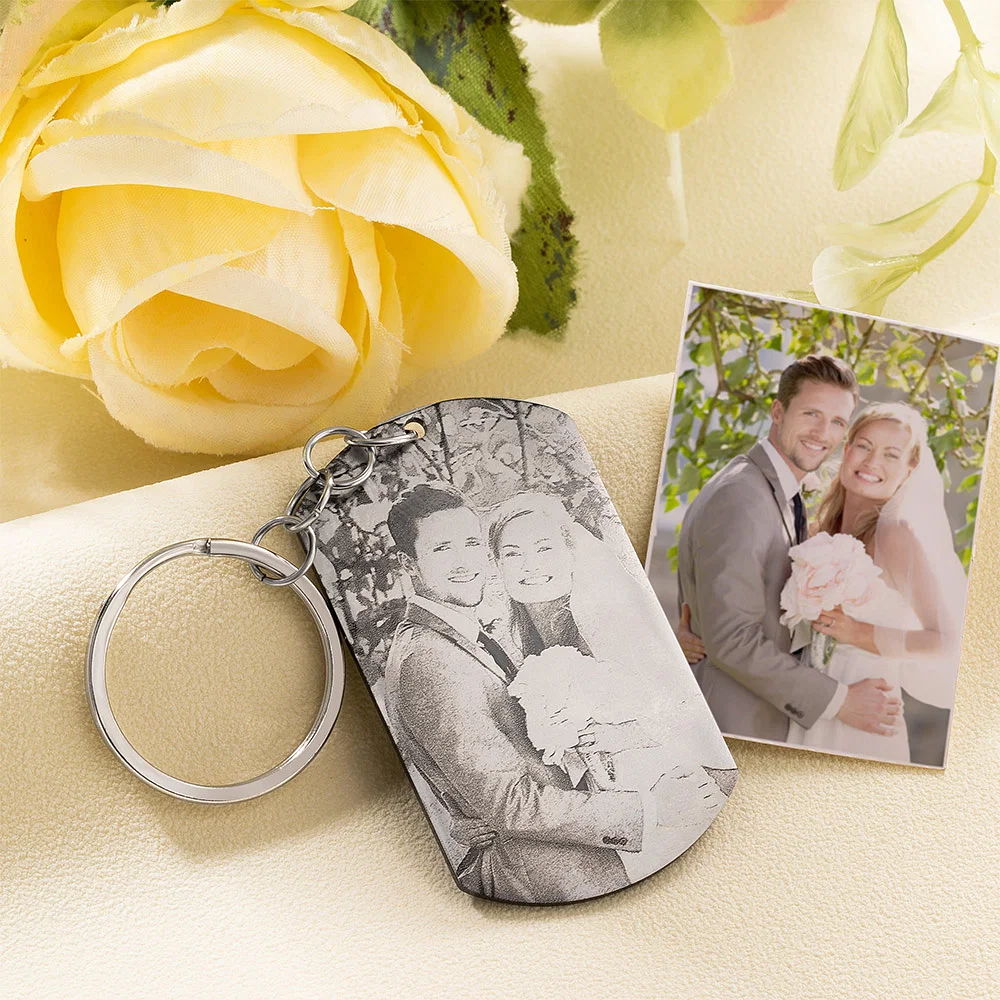 Men's Photo KeyChain Black Titanium Steel