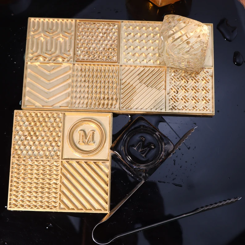 Custom Ice Cube Plate for Bar, Personalized Ice Tray, Brass Mold for Ice Cubes, Custom Initials Ice Stamp, Christmas Gift for Dad/Him