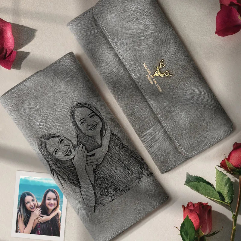 Gifts For LGBT - Custom Photo Engraved Wallet | Women's Long Leather Wallet Valentine's Day