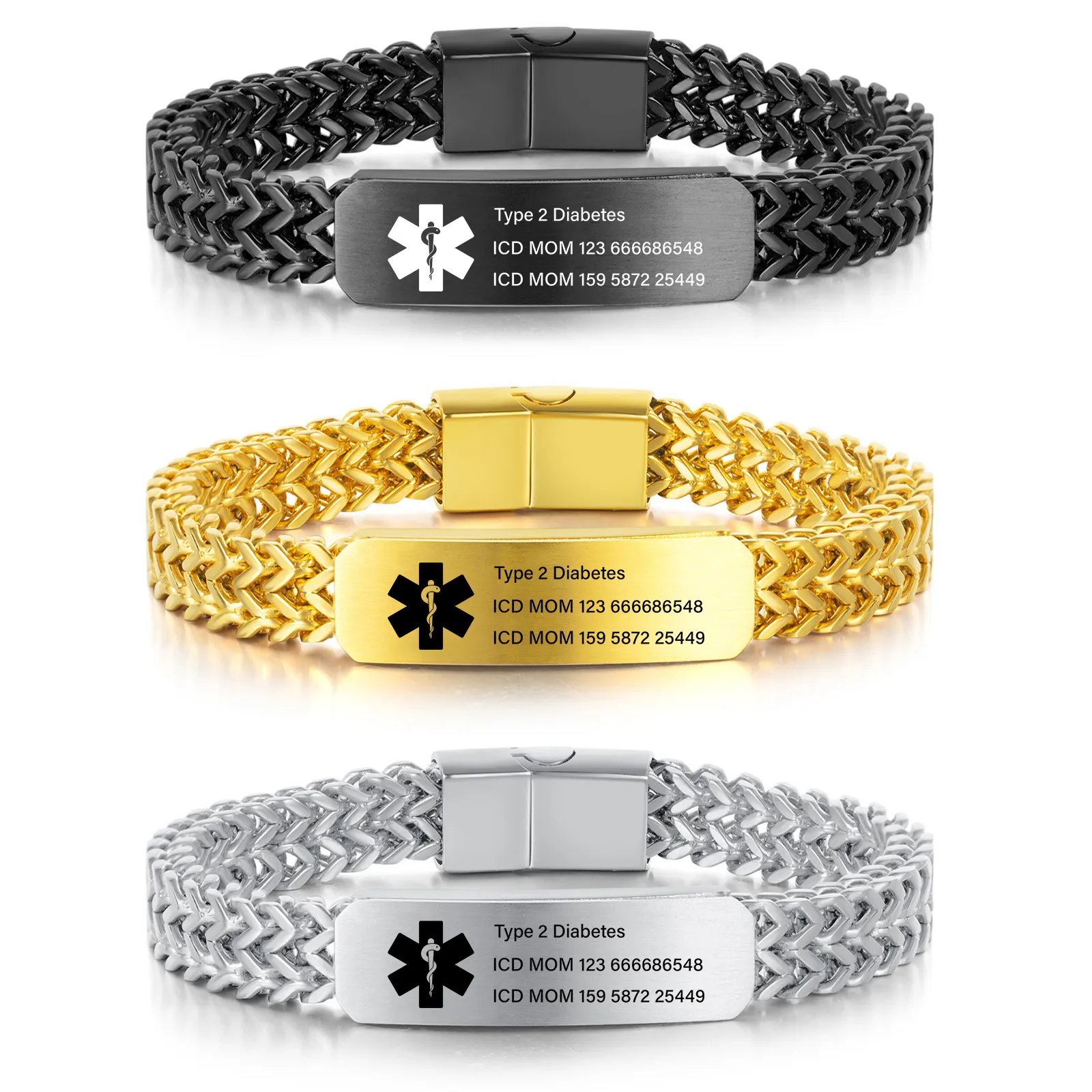 Personalized Medical Alert Bracelet for Men & Women, Custom 8.6" Engraving ID Bracelets Gifts for Grandparents Husband Dad, Customized Stainless Steel Emergency ID Wristband
