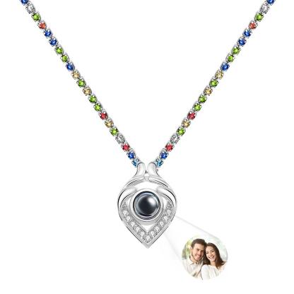 Custom Photo Projection Necklace Heart Tennis Chain Creative Gift
