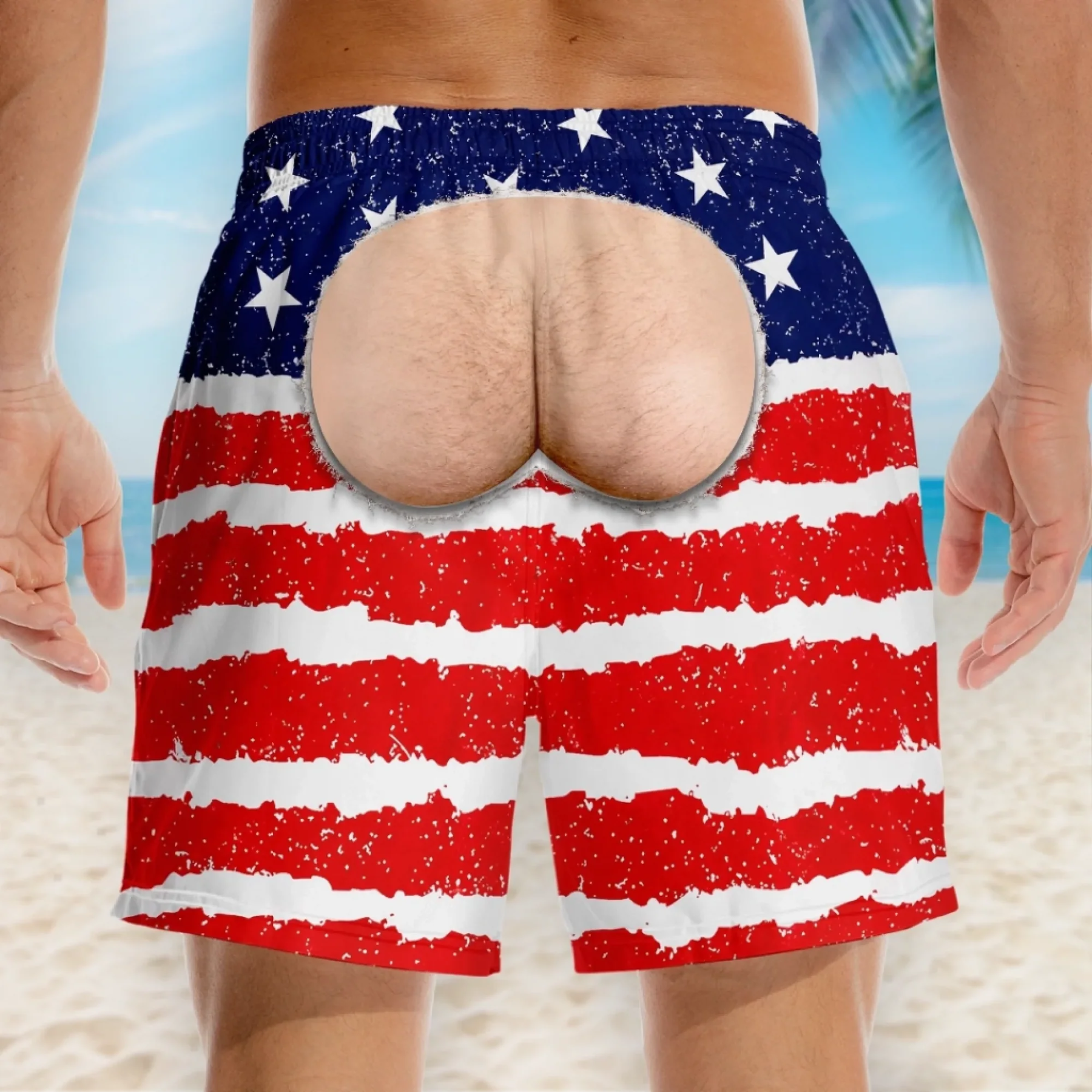 [Copy]Custom Funny Men Swim Trunks - Personalized Birthday Gifts For Husband, Son, Grandson, Brother, Grandpa, Dad, Yourself - Tropical Beach Prank