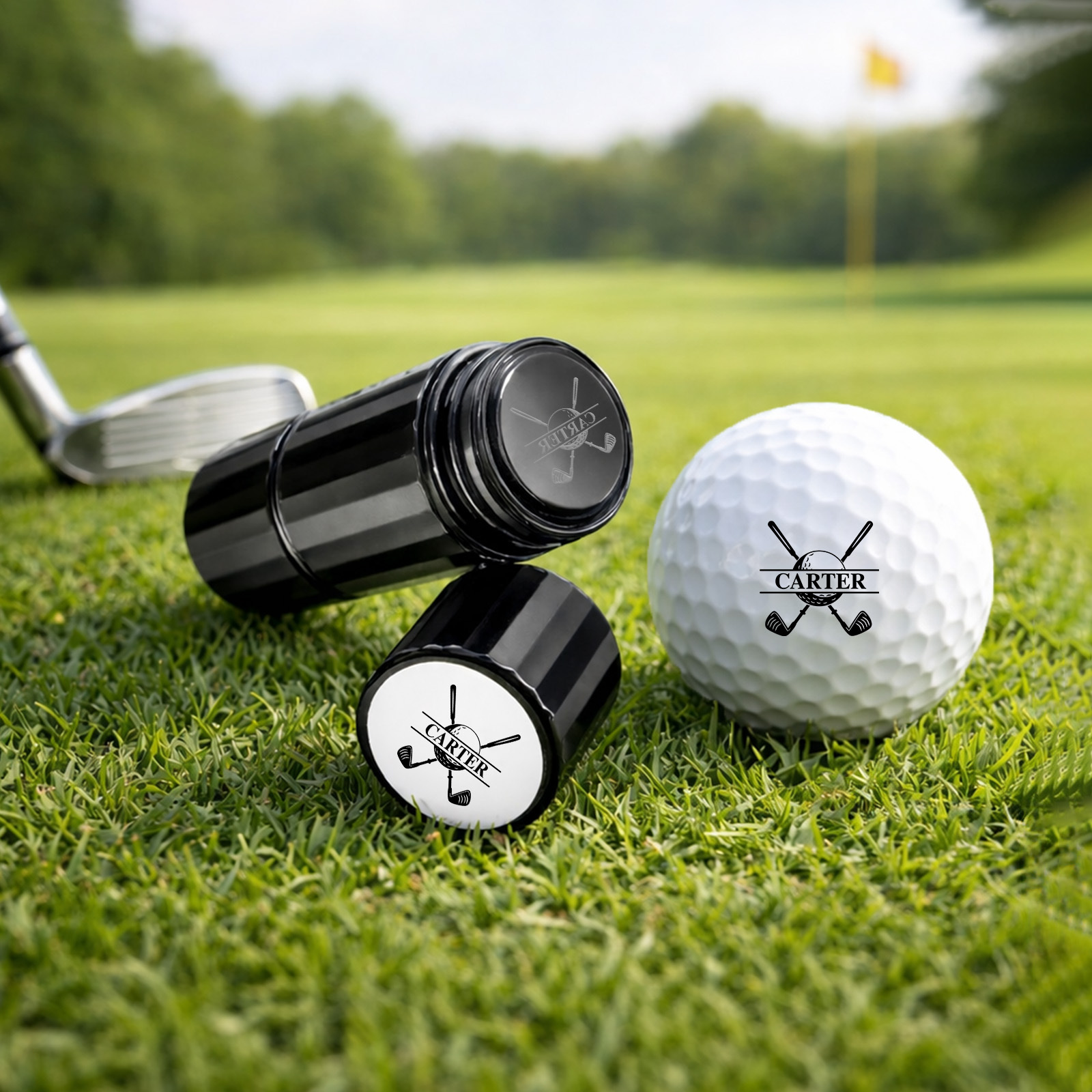 Custom Golf Ball Stamp - Double Sided Personalized 2-in-1 Marker with Name & Icon, Dual Head Reusable Ink Stamper, Water-Proof & Smudge-Free, Ideal Golf Gifts for Men, Dad, Husbands, Golfing Gear