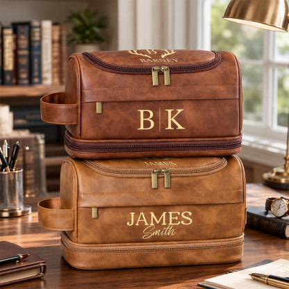 Personalized Men's Leather Toiletry Bag, Dopp Kit, Groomsmen Gifts, Father's Day Gift Travel Toiletry Bag, Men's Leather Accessory