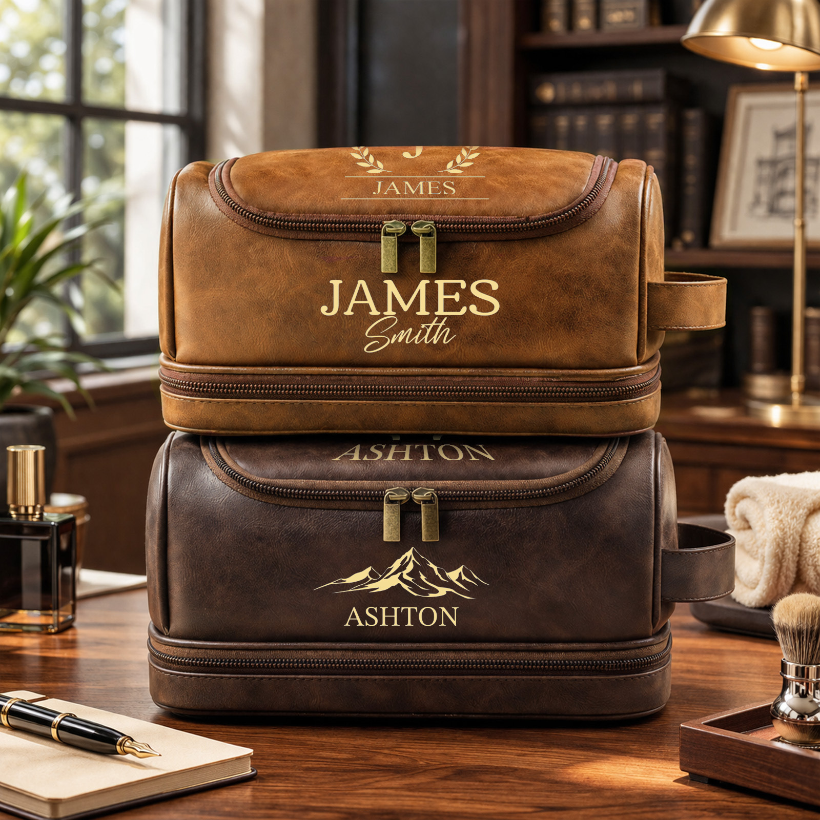 Personalized Men's Leather Toiletry Bag, Dopp Kit, Groomsmen Gifts, Anniversary Gift for Him, Travel Toiletry Bag, Men's Leather Accessory