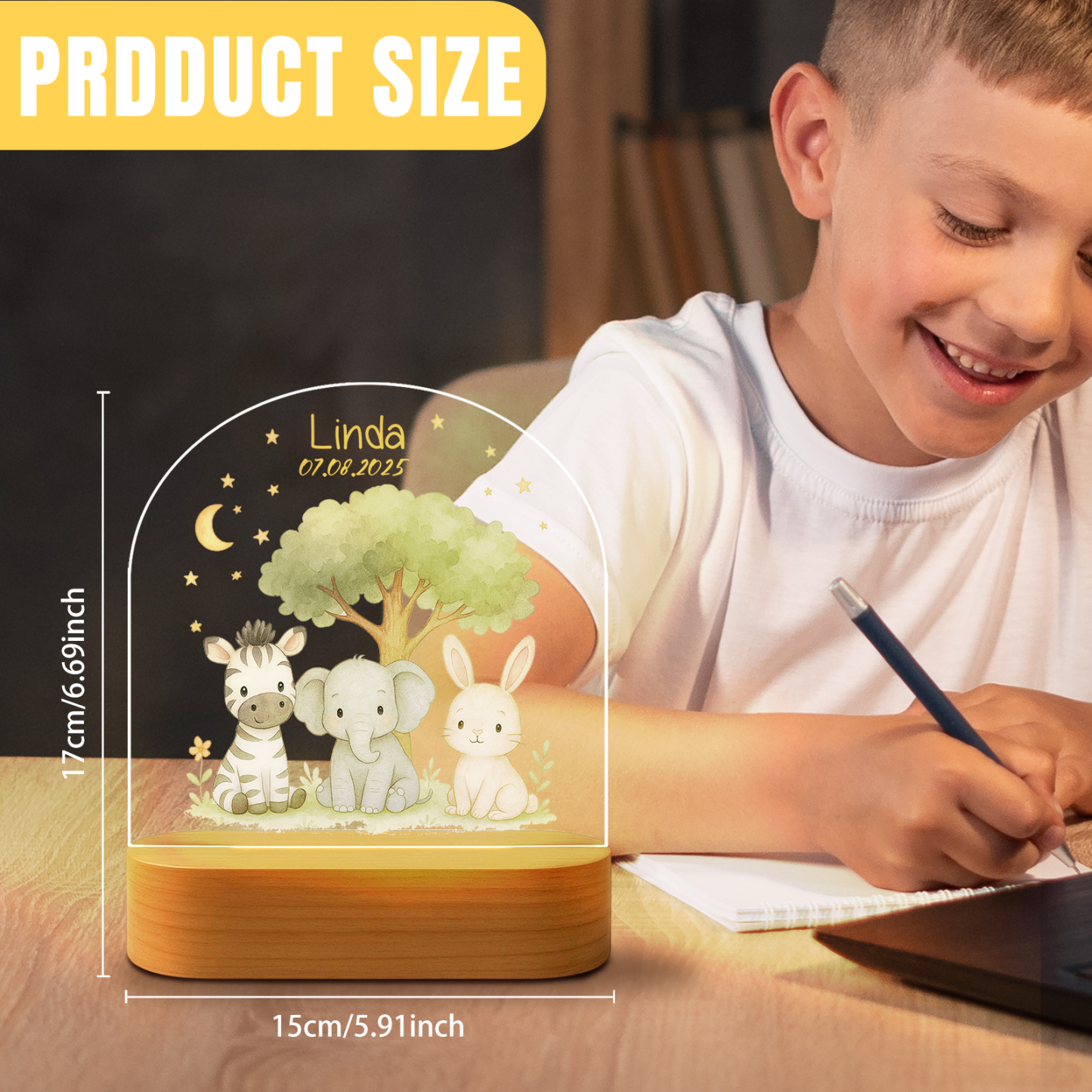 Custom Animal Night Light – Bunny, Elephant & Zebra for Nursery