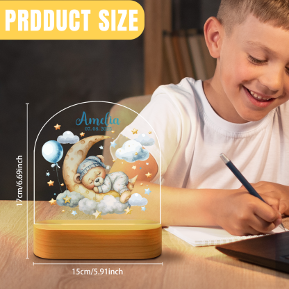 Custom Blue Bear Name Night Light – Boys Nursery Decor Lamp