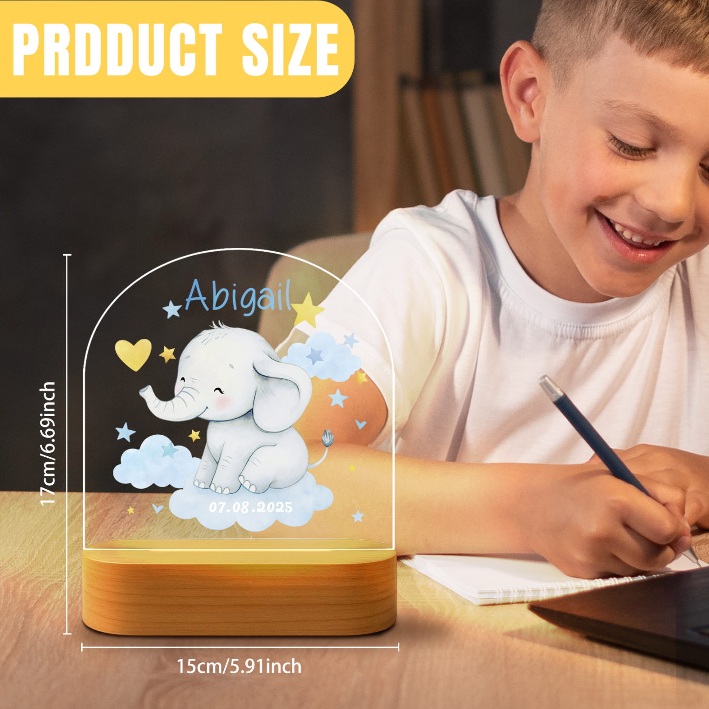 Custom Blue Elephant LED Night Light – Personalized Baby Room Gift