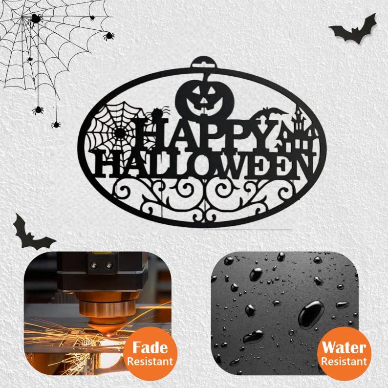 Happy Halloween Metal Door Hanger, Halloween Decor, Fall Decor, Halloween Sign, Metal Art, Halloween Wreath