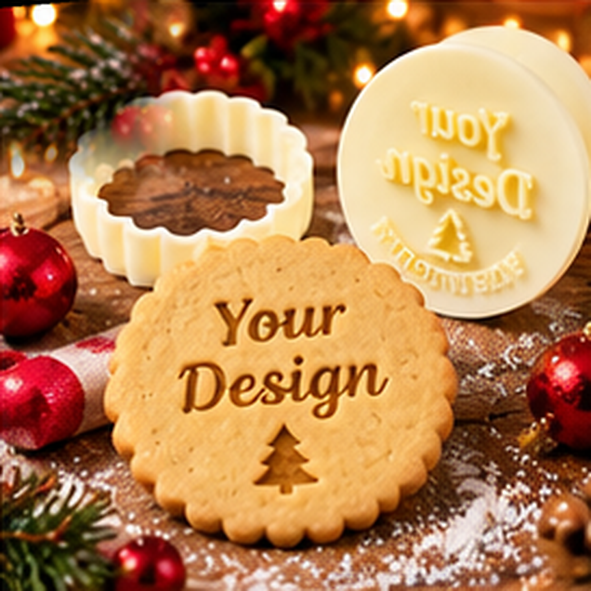 Custom Christmas Tree Cookie Stamp, Personalized Holiday Cookie Cutter with Family Name